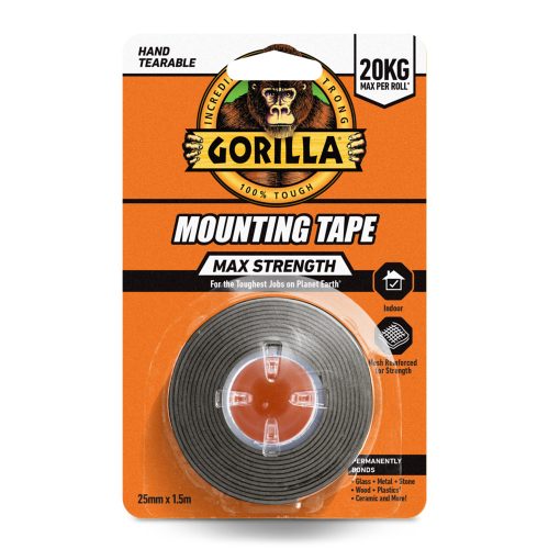 Gorilla Glue Mounting Tape Max Strength Fekete Kétoldalas Ragasztószalag  2,5cm x 1,5m