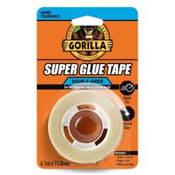 Gorilla Super Glue Tape – kristálytiszta, nagy tapadású kétoldalas ragasztószalag, 1,52 m