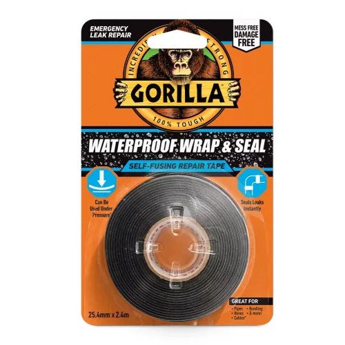 Gorilla Waterproof Wrap & Seal Önvulkanizáló Javítószalag – vízálló, önhegesztő szigetelőszalag gyors szivárgásjavításhoz, 25,4 mm x 2,4 m