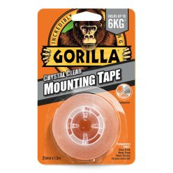Gorilla Mounting Tape Kristálytiszta kétoldalas ragasztószalag – termékfotó csomagolásban