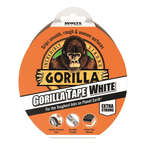 Gorilla Tape 27m fehér színű, erős ragasztószalag, csomagolt kiszerelésben, beltéri és kültéri használatra