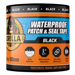 Gorilla Waterproof Patch & Seal Tape fekete 3 m × 100 mm vízálló foltozó és tömítő ragasztószalag – új csomagolás