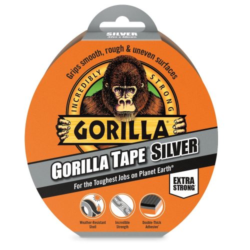 Gorilla Tape Silver 32 m x 48 mm szürke ragasztószalag csomagolása kültéri és beltéri javításra