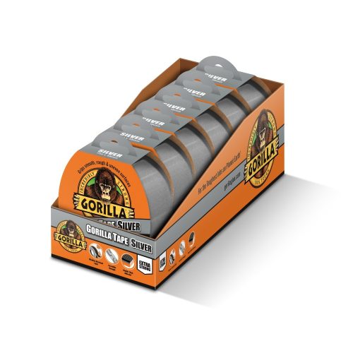 Gorilla Tape Silver 32 m x 48 mm display csomag több tekercs szürke ragasztószalaggal