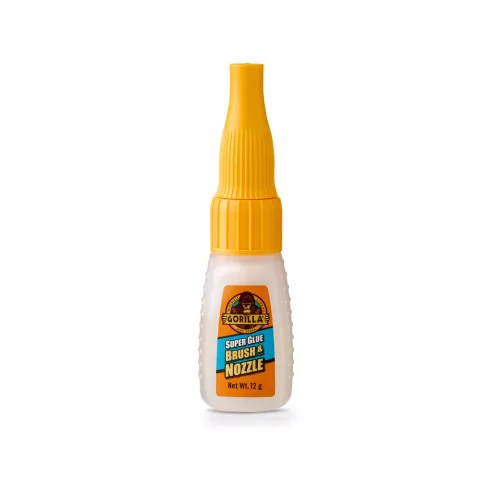 Gorilla Super Glue Brush & Nozzle 10g – sárga kupakos ragasztó kétféle applikátorral: kefe és fúvóka