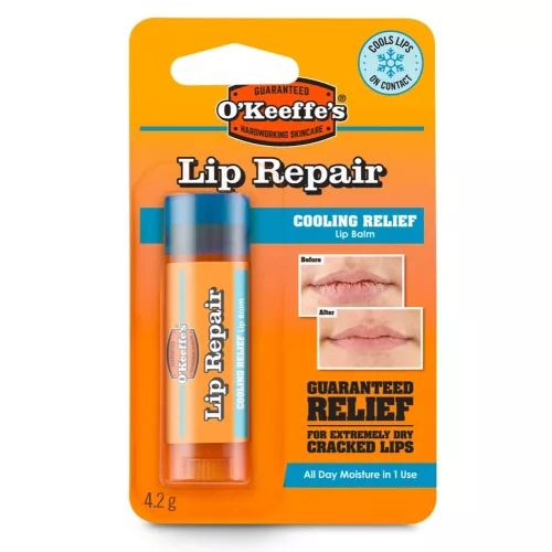 O’Keeffe’s Lip Repair Cooling Relief hűsítő ajakbalzsam csomagolása száraz ajkakra 4,2 g
