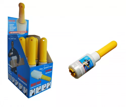 Blue Dolphin mini hand stretch film, transparent, with plastic dispenser, 100 mm × 0.2 kg