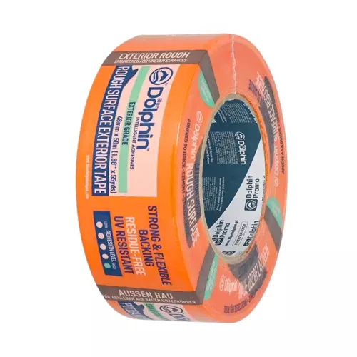 Blue Dolphin outdoor fabric plaster masking tape for rough surfaces – ORANGE, UV-resistant up to 14 days, 48 mm × 50 m