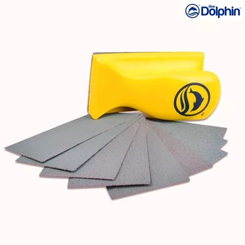 Blue Dolphin hand sanding block set – rectangular, hook & loop, 10 sanding sheets, 70 × 125 mm