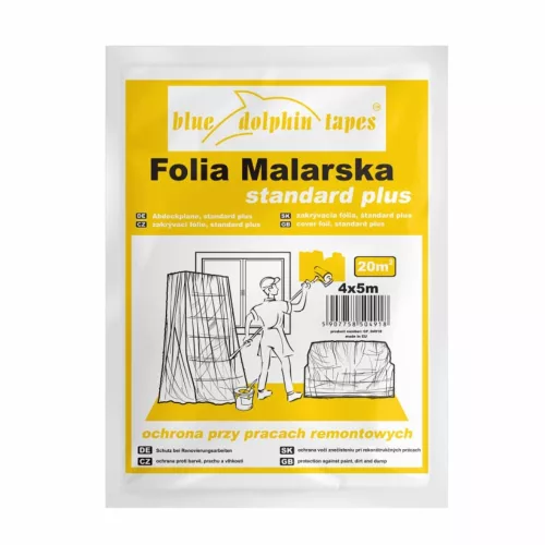 Blue Dolphin lépésálló takarófólia 15 mikron, 4 m × 5 m (20 m²) – Standard Plus festőfólia felújításhoz