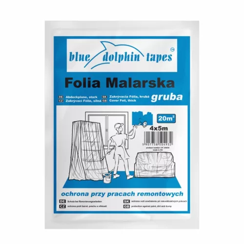 Blue Dolphin vastag takarófólia 30 mikron, 4 m × 5 m (20 m²) – festőfólia felújításhoz