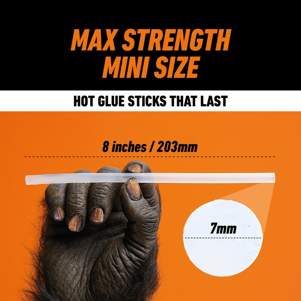Gorilla Hot Glue Sticks 7 mm × 200 mm – max strength mini size, durable hot glue sticks for long-lasting bonding