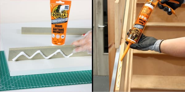 Gorilla Heavy Duty Grab extra erős építési ragasztó használat közben – ragasztó felvitele tubusból és kartusból különböző felületekre.