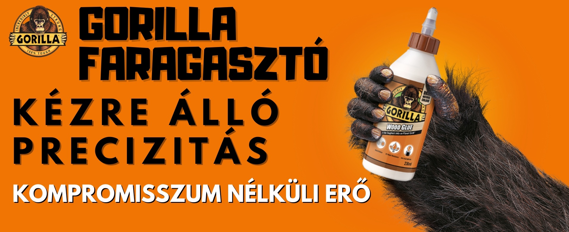 Gorilla faragasztó reklámkép kézre álló precizitás