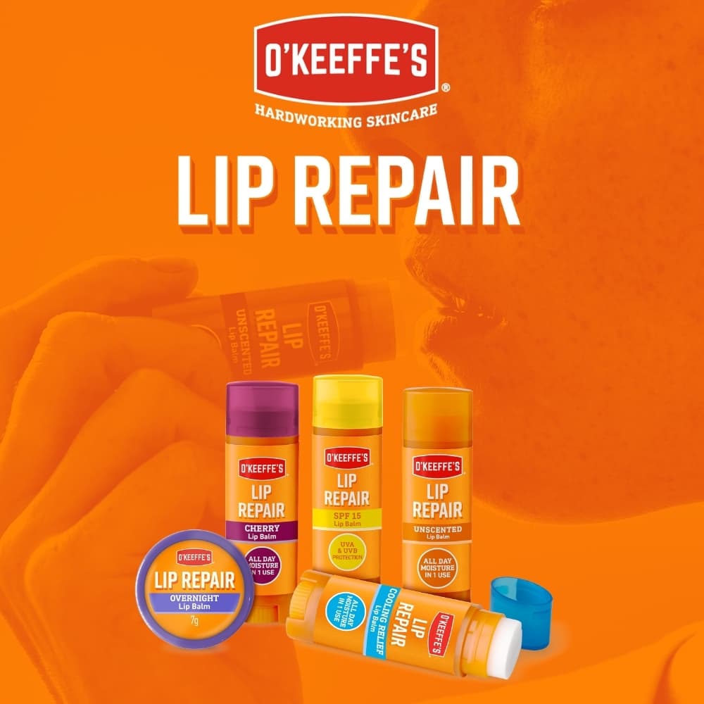 The O’Keeffe’s Lip Repair lip balm range is available in multiple variants and is designed to care for dry, chapped lips. It provides intensive hydration, protection, and long-lasting comfort for everyday use.